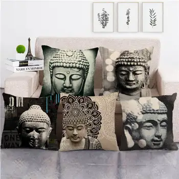 Наволочка с резьбой по статуе Будды, буддизм, наволочка из хлопка и льна, домашний декор, кровать, диван, наволочки для спальни, декоративные 45x45 см