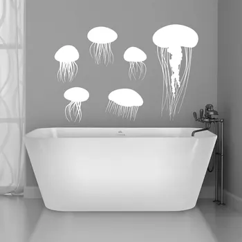 Наклейка на стену в ванной комнате с медузами и морскими рыбками, виниловый современный домашний декор с изображением морских животных, съемные настенные обои Y-32