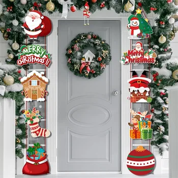 Новогодний Рождественский Дверной Занавес Куплет Крыльцо Подвесные Украшения Санта Клаус Снеговик Щелкунчик Солдат Украшения для дома-1
