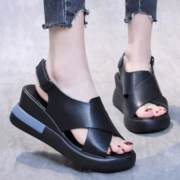 Новые модные женские сандалии с открытым носком, Лето 2023, Нескользящие уличные сандалии, женская обувь на танкетке с пряжкой, Женская обувь для женщин