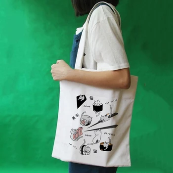 Новый японский стиль Каваи Суши, женские сумки, холщовая сумка-тоут в стиле харадзюку, женские сумки для покупок и путешествий
