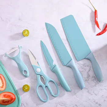 Нож с соломенным принтом, Комбинированный кухонный нож из пяти предметов, Подарочный набор ножей из нержавеющей стали, подходит для дома