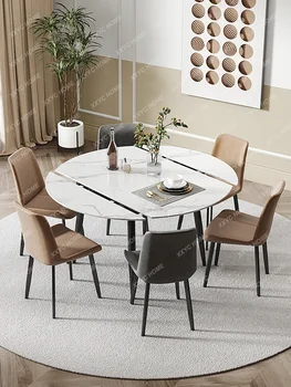 Обеденный стол с каменной плитой, легкий Роскошный современный выдвижной круглый стол, Новый обеденный стол