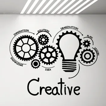 Офисный декор, Виниловая наклейка на стену, креативная идея, наклейки с лампочками Office Vision Gears, Мотивационная наклейка на стену, Командная работа G870