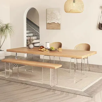 Подвесной обеденный стол и стул Для маленькой квартиры, Прямоугольный верстак из массива дерева в японском стиле, верстак в скандинавском стиле