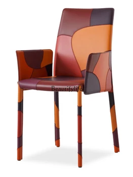Простой дизайн, Серия подходящих по цвету Подлокотников из твердой кожи, Обеденный стул, домашний Косметический стул