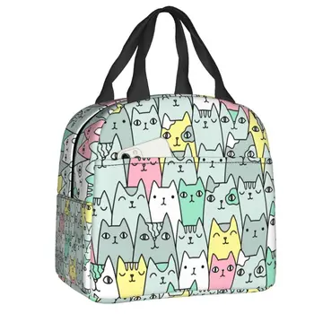Разноцветные кошки, термоизолированная сумка для ланча, женская сумка для ланча с очаровательными котятами для школы, офиса, хранения еды на открытом воздухе, коробка для бенто