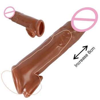 Реалистичный презерватив для пениса, Удлинитель рукава для пениса, увеличитель члена, секс-игрушки из секс-шопа для мужчин, задержка эякуляции у мужчин