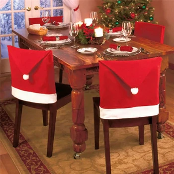Рождественский чехол для стула 6шт, Красная рождественская шляпа, Чехол для стула из нетканого материала, товары для украшения дома