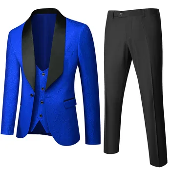 Роскошный костюм из 3 предметов (пиджак + брюки + жилет), мужской свадебный костюм /модный мужской приталенный деловой офисный костюм с принтом (1 свободный галстук)