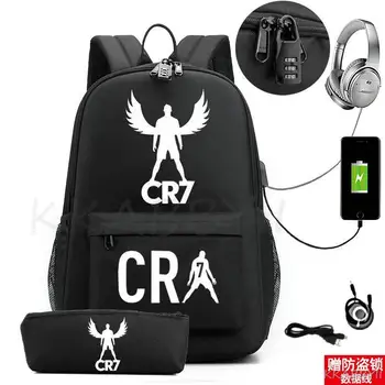 Рюкзак CR7 для женщин, мужчин, защита от потери ноутбука, школьные сумки для ноутбуков, 18-дюймовые мужские сумки Mochila для подростков, 2 шт.