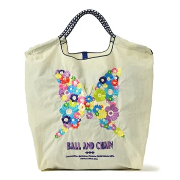 Сумки для покупок, нейлоновая вышивка, сумочка с цветами-бабочками, сумка для Бенто, многоразовые сумки, сумка через плечо, модный дизайн, универсальная портативная модель
