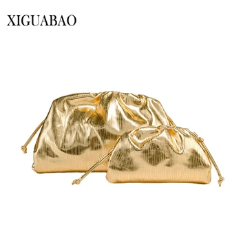 Сумочка роскошные дизайнерские золото серебро мягкое облако Сумка женская Новая в пельмень сумка дамы кошелек большой емкости Crossbody сумка