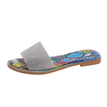 Тапочки со стразами, новые модные Дикие пляжные вьетнамки, яркие уличные сандалии на плоской подошве Для женской обуви