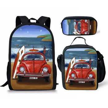 Творческий мультфильм модный автомобиль 3 шт./компл. школьные сумки 3D печать Студенческий городок ежедневный рюкзак для ноутбука рюкзак обед сумка карандаш сумка
