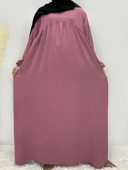 Турецкое Малайское Длинное платье Темпераментное Женское Платье трапециевидной формы С Длинным Рукавом Дубай Блестящее Мягкое Мусульманское платье Slim Abaya Solid Muslim 2024