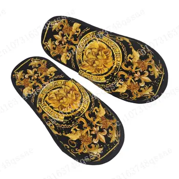 Удобные тапочки из пены с эффектом памяти с золотым львом и дамасским орнаментом Женская домашняя обувь в стиле барокко