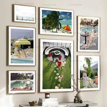 Французский пляжный отдых Холст Картина туристический плакат Фрески с ленивым загоранием Модульная печать Фотообои Галерея Декор спальни