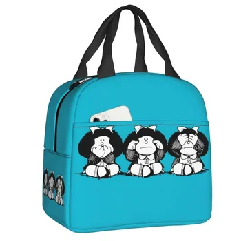 Цветы и Mafalda, изолированная сумка для ланча на работу, в школу, мультяшный холодильник, термобокс для Бенто, женские и детские сумки-тоут