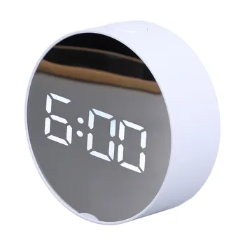 Цифровые зеркальные часы-будильник, Белый Большой круглый экран, легко читаемый, Портативные светодиодные часы для офиса, спальни, путешествий.
