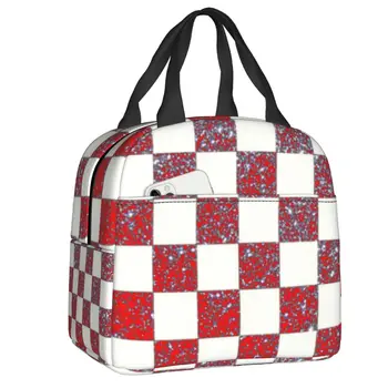 Шахматная доска с блестками, Хорватия, Изолированная сумка для ланча для женщин и детей, Многоразовый термоохладитель, Ланч-бокс, пакеты-контейнеры для еды для пикника,