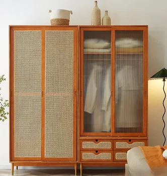 Шкаф из ротанга в японском стиле, двухдверный шкаф для хранения вещей в спальне, Гардероб, минималистичный небольшой блок