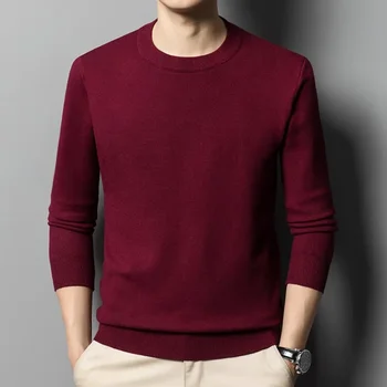 2023 Новый однотонный мужской пуловер с круглым вырезом, вязаный свитер, Модный повседневный Простой Универсальный мужской свитер