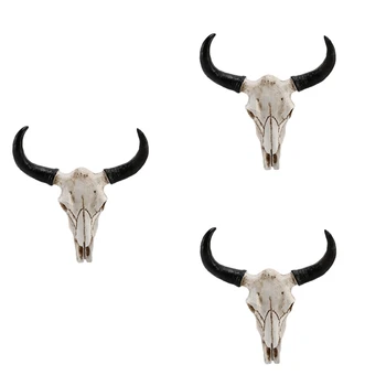 3X Череп коровы из смолы Длиннорогий, настенный декор, 3D Скульптура животного дикой природы, фигурки, поделки, рога