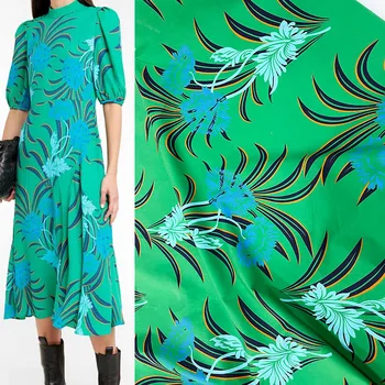 Европейская и американская модная хлопчатобумажная ткань с цветочным принтом зеленого ириса для женского платья, блузки, брюк ручной работы, шитья своими руками
