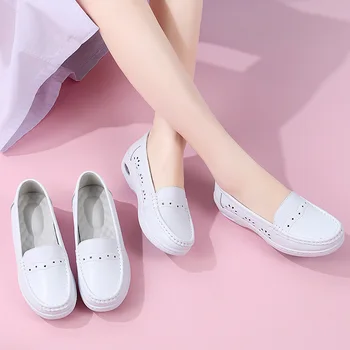 Женская повседневная белая обувь 2023, обувь медсестры на мягкой подошве, обувь без застежки, бесплатная доставка, женская рабочая обувь