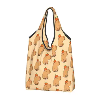 Многоразовые хозяйственные сумки из тыквы капибары для продуктов, складные продуктовые сумки для любителей животных, моющиеся большие сумки-тоут