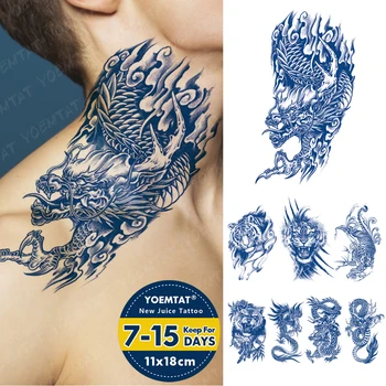 Полупостоянные татуировки с чернилами из сока китайского дракона и тигра, водонепроницаемые временные татуировки, наклейки для боди-арта, поддельные татуировки Для женщин и мужчин