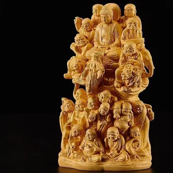 Резьба по дереву Статуя Будды восемнадцати Архатов, Резьба по дереву из цельного дерева, Домашняя гостиная, статуя искусства богатства комнаты