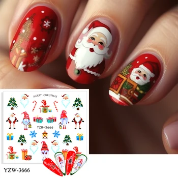 Рождественские Наклейки для ногтей Олень Санта Клаус Зимняя Снежная Елка с Тиснением Милый Мультяшный Пингвин Новогодние наклейки
