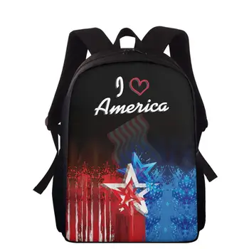 Рюкзак с рисунком синих и красных звезд, я люблю Америку, печать флага США, школьная сумка для девочек и мальчиков, дорожный рюкзак для ноутбука для детей и подростков