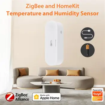 Умный датчик температуры и влажности Tuya Homekit Zigbee с двойным питанием, приложение для удаленного мониторинга Samrt Home Alexa Google Home