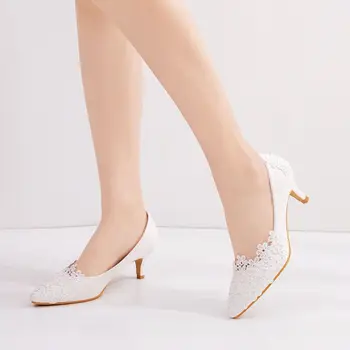 Элегантные белые кружевные туфли-лодочки с цветочным узором, женские элегантные свадебные туфли для невесты на высоком каблуке и платформе, женские вечерние туфли на шпильке большого размера